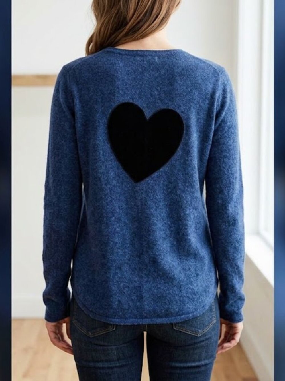 The Cashmere Project 100% Cashmere Blue Long Sleeve Cutout Heart Sweater Top S